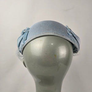 Vintage Eaton’s of Canada Powder Blue Cocktail Half Hat with Birdcage Veil & Bow