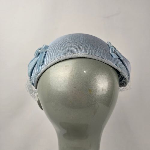 Vintage Eaton’s of Canada Powder Blue Cocktail Half Hat with Birdcage Veil & Bow