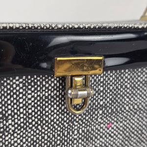 Vintage Black & White Structured Vanity Case Handbag Patent Trim Gold-Tone Clasp