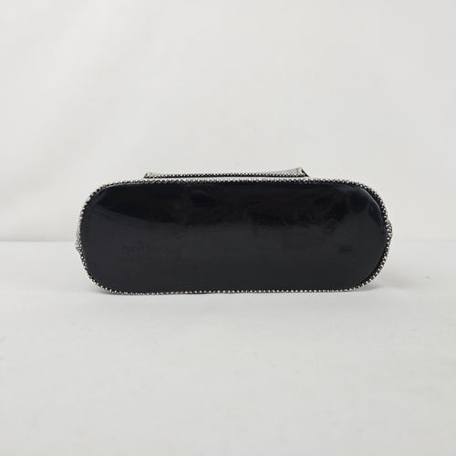 Vintage Black & White Structured Vanity Case Handbag Patent Trim Gold-Tone Clasp