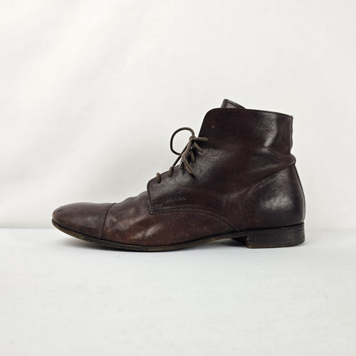 Prada Brown Leather Cap Toe Lace-Up Ankle Boots Womens Size 11