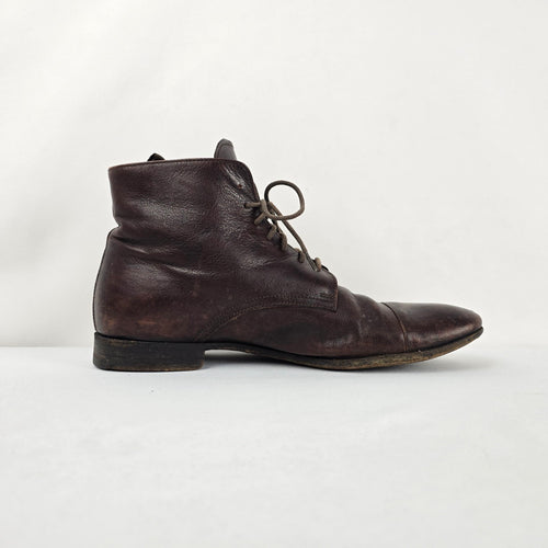 Prada Brown Leather Cap Toe Lace-Up Ankle Boots Womens Size 11