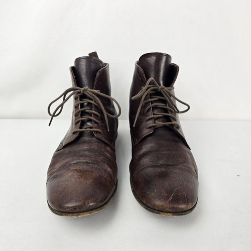 Prada Brown Leather Cap Toe Lace-Up Ankle Boots Womens Size 11