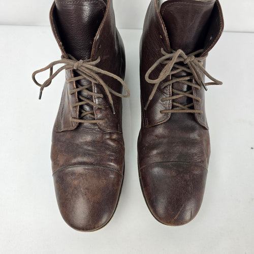 Prada Brown Leather Cap Toe Lace-Up Ankle Boots Womens Size 11