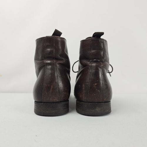 Prada Brown Leather Cap Toe Lace-Up Ankle Boots Womens Size 11