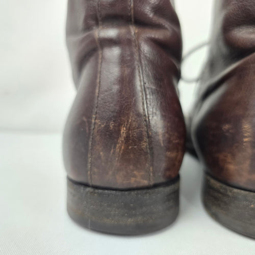 Prada Brown Leather Cap Toe Lace-Up Ankle Boots Womens Size 11