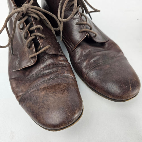 Prada Brown Leather Cap Toe Lace-Up Ankle Boots Womens Size 11