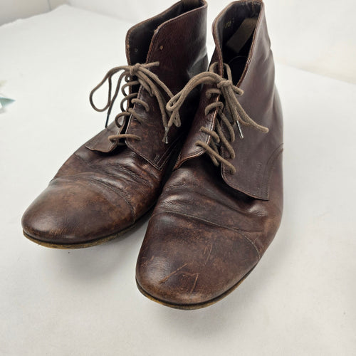 Prada Brown Leather Cap Toe Lace-Up Ankle Boots Womens Size 11