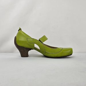 Sergio Tomani Lime Green Leather Mary Jane Cutout Heels Size 8