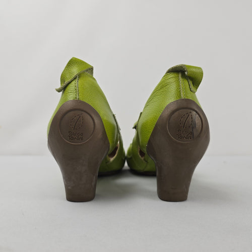Sergio Tomani Lime Green Leather Mary Jane Cutout Heels Size 8
