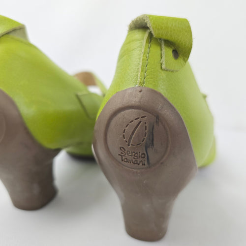Sergio Tomani Lime Green Leather Mary Jane Cutout Heels Size 8