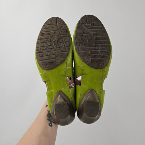 Sergio Tomani Lime Green Leather Mary Jane Cutout Heels Size 8