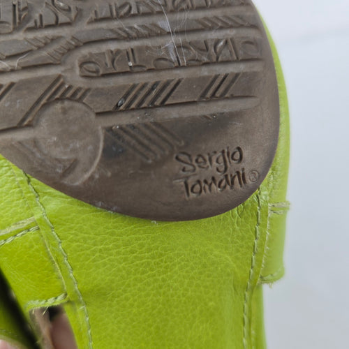 Sergio Tomani Lime Green Leather Mary Jane Cutout Heels Size 8