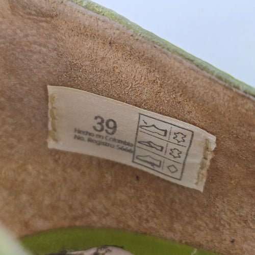 Sergio Tomani Lime Green Leather Mary Jane Cutout Heels Size 8