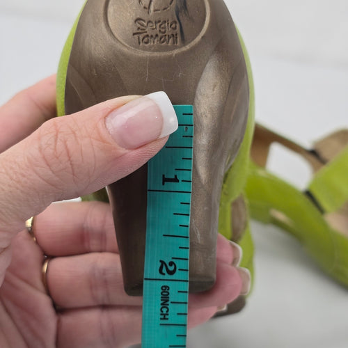 Sergio Tomani Lime Green Leather Mary Jane Cutout Heels Size 8