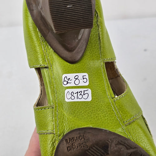 Sergio Tomani Lime Green Leather Mary Jane Cutout Heels Size 8