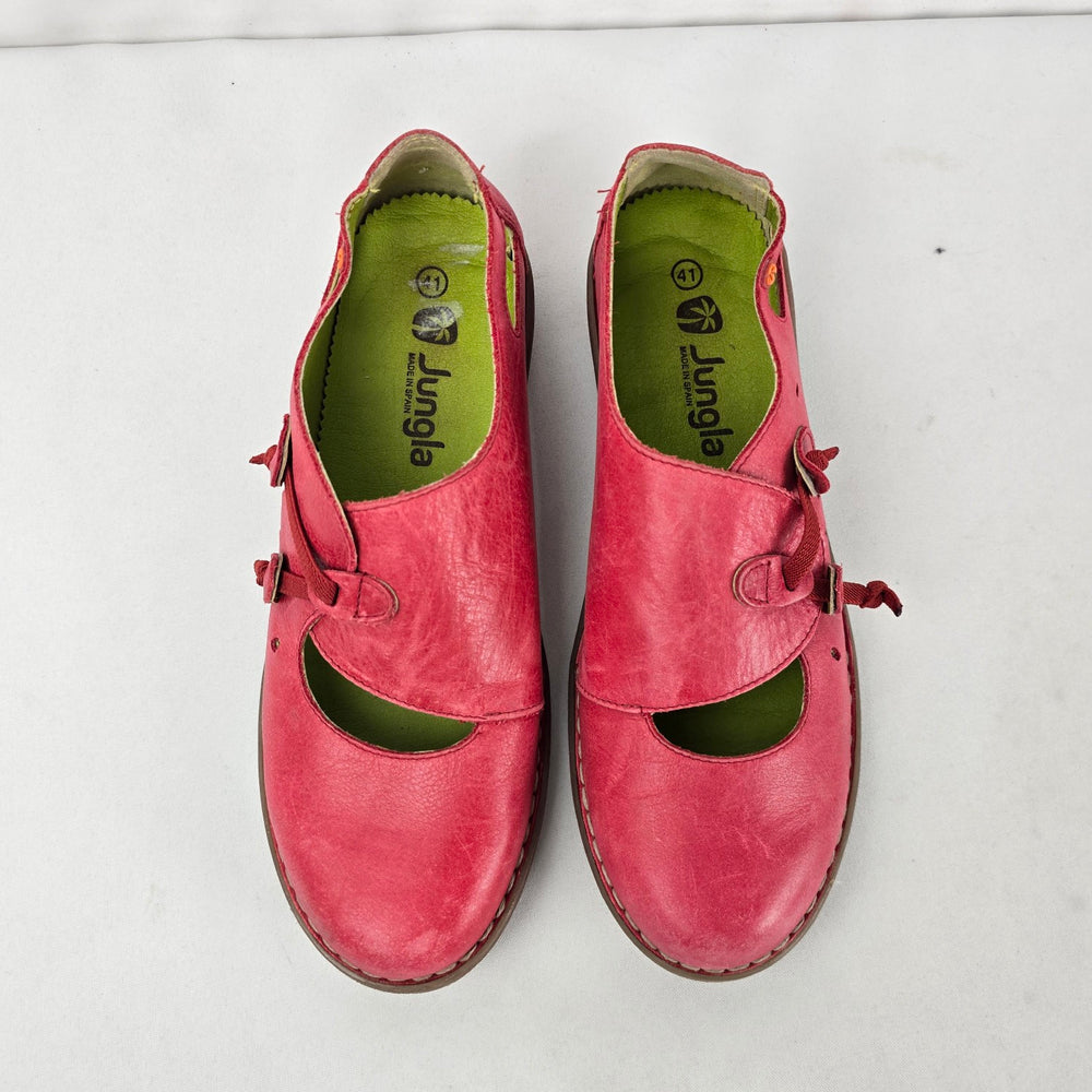 Jungla Red Leather Mary Jane Cutout Flats Size 10
