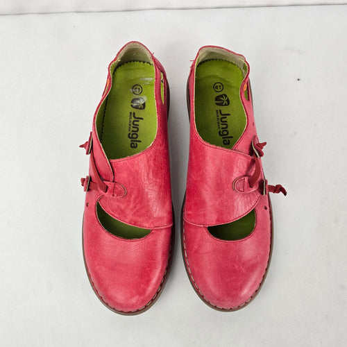Jungla Red Leather Mary Jane Cutout Flats Size 10