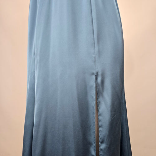 Azazie Blue Satin Halter Neck Maxi Formal Bridesmaid Dress Size S
