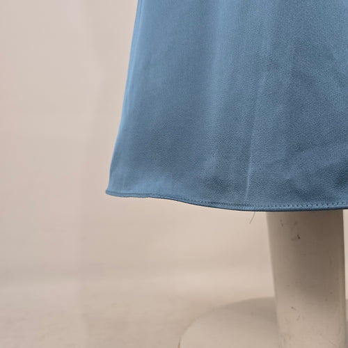 Azazie Blue Satin Halter Neck Maxi Formal Bridesmaid Dress Size S