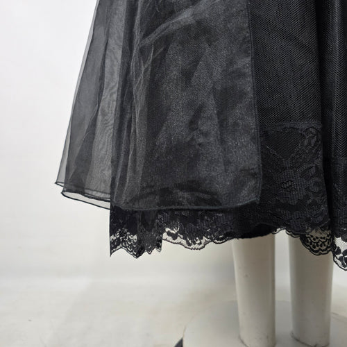 Vintage Black Tulle Lace Trim Empire Waist Formal Aline Maxi Evening Dress - Size M