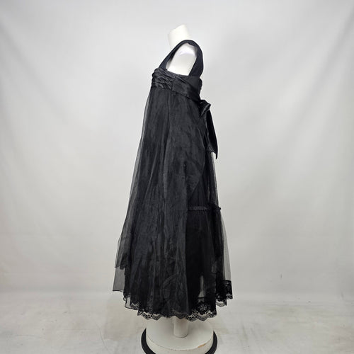 Vintage Black Tulle Lace Trim Empire Waist Formal Aline Maxi Evening Dress - Size M
