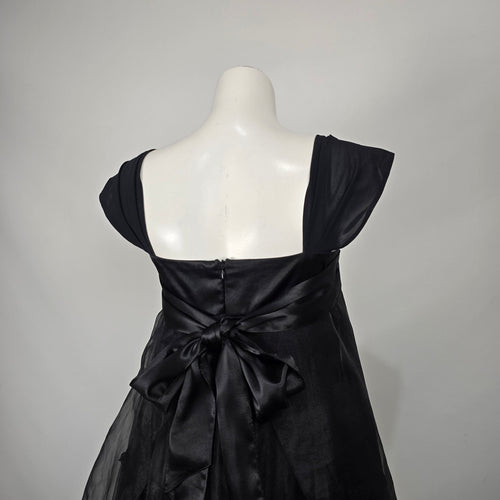 Vintage Black Tulle Lace Trim Empire Waist Formal Aline Maxi Evening Dress - Size M