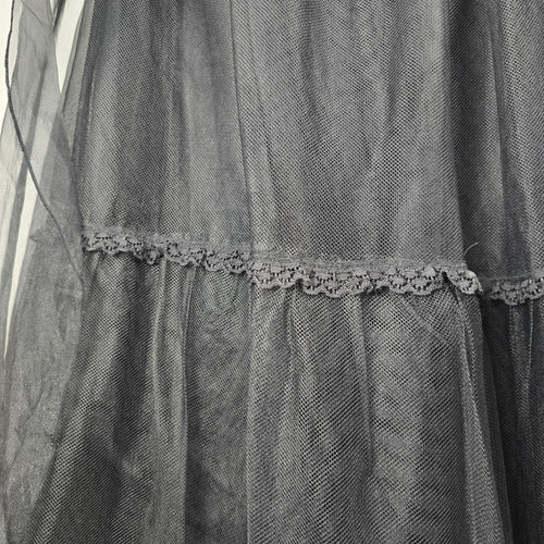 Vintage Black Tulle Lace Trim Empire Waist Formal Aline Maxi Evening Dress - Size M