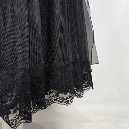 Vintage Black Tulle Lace Trim Empire Waist Formal Aline Maxi Evening Dress - Size M