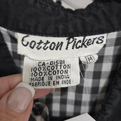 Vintage Cotton Pickers Black & White Gingham Bow Sleeveless Midi Dress Size M