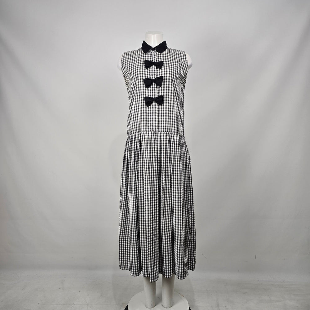 Vintage Cotton Pickers Black & White Gingham Bow Sleeveless Midi Dress Size M