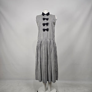 Vintage Cotton Pickers Black & White Gingham Bow Sleeveless Midi Dress Size M