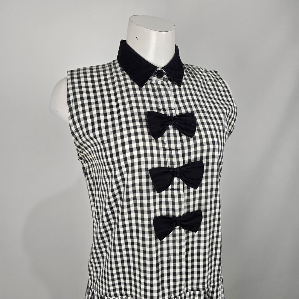 Vintage Cotton Pickers Black & White Gingham Bow Sleeveless Midi Dress Size M