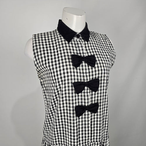 Vintage Cotton Pickers Black & White Gingham Bow Sleeveless Midi Dress Size M
