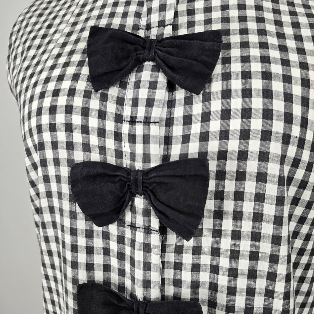 Vintage Cotton Pickers Black & White Gingham Bow Sleeveless Midi Dress Size M