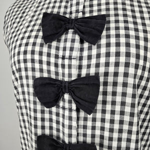 Vintage Cotton Pickers Black & White Gingham Bow Sleeveless Midi Dress Size M