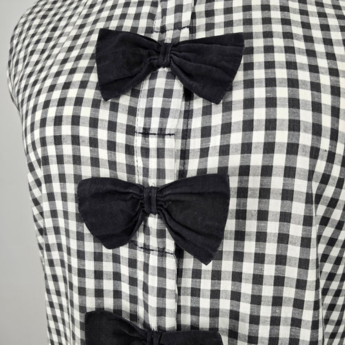 Vintage Cotton Pickers Black & White Gingham Bow Sleeveless Midi Dress Size M