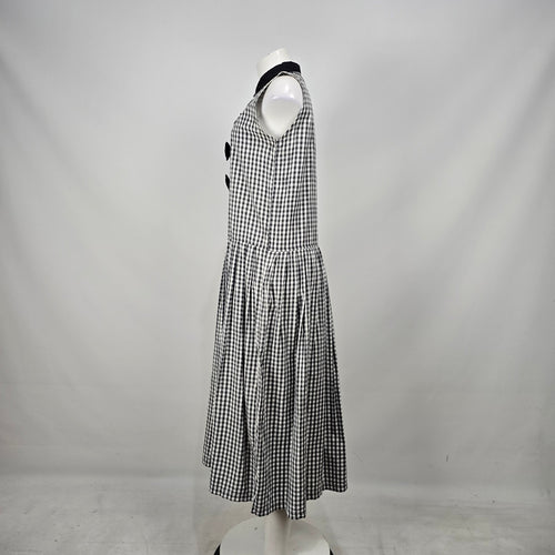 Vintage Cotton Pickers Black & White Gingham Bow Sleeveless Midi Dress Size M