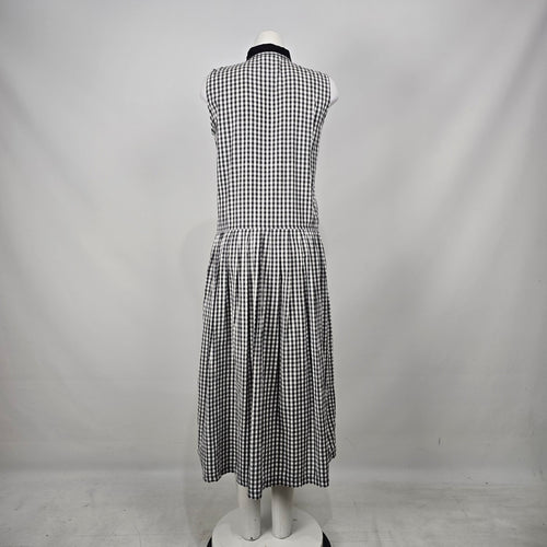 Vintage Cotton Pickers Black & White Gingham Bow Sleeveless Midi Dress Size M