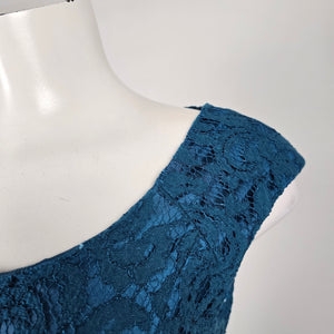 Adrianna Papell Teal Blue Floral Lace Sheath Dress Size 8