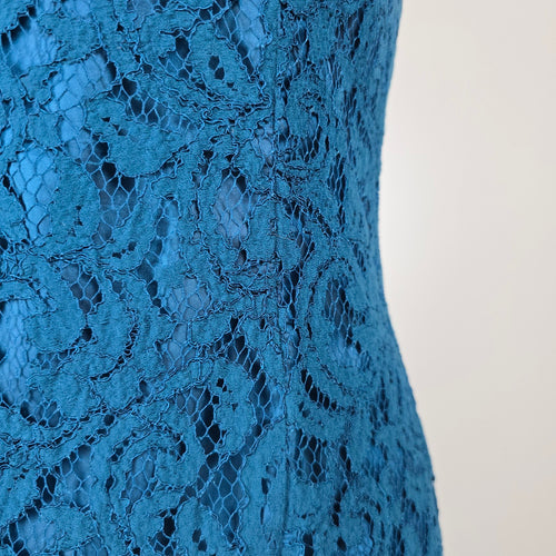 Adrianna Papell Teal Blue Floral Lace Sheath Dress Size 8