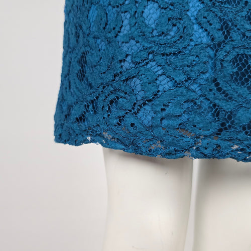 Adrianna Papell Teal Blue Floral Lace Sheath Dress Size 8