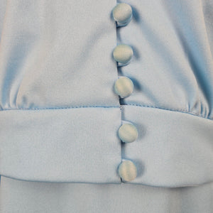 Vintage 1970s Powder Blue Maxi Dress & Embroidered Bolero Jacket Two Piece Size 15