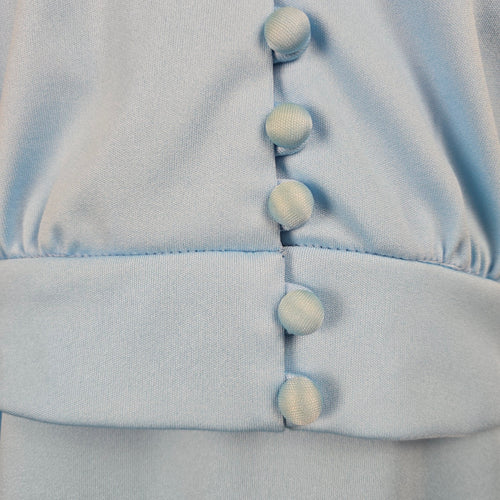 Vintage 1970s Powder Blue Maxi Dress & Embroidered Bolero Jacket Two Piece Size 15