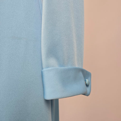 Vintage 1970s Powder Blue Maxi Dress & Embroidered Bolero Jacket Two Piece Size 15
