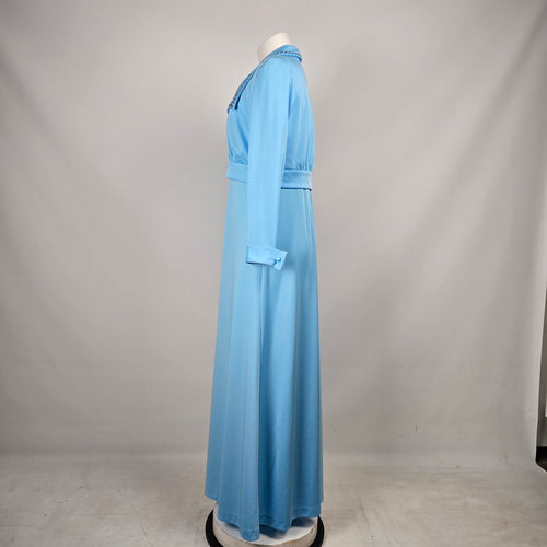 Vintage 1970s Powder Blue Maxi Dress & Embroidered Bolero Jacket Two Piece Size 15