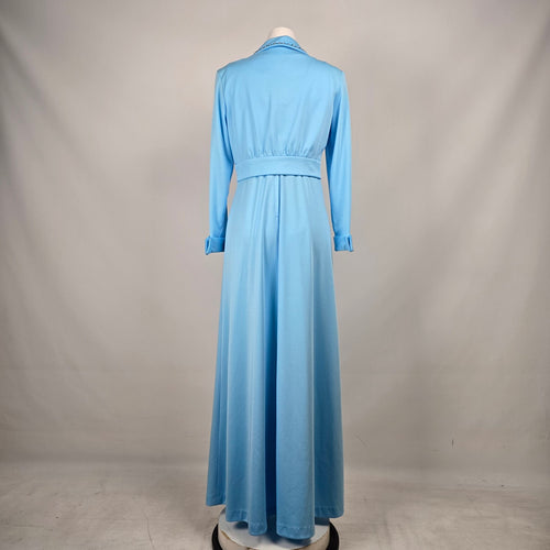 Vintage 1970s Powder Blue Maxi Dress & Embroidered Bolero Jacket Two Piece Size 15