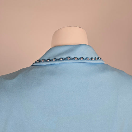 Vintage 1970s Powder Blue Maxi Dress & Embroidered Bolero Jacket Two Piece Size 15