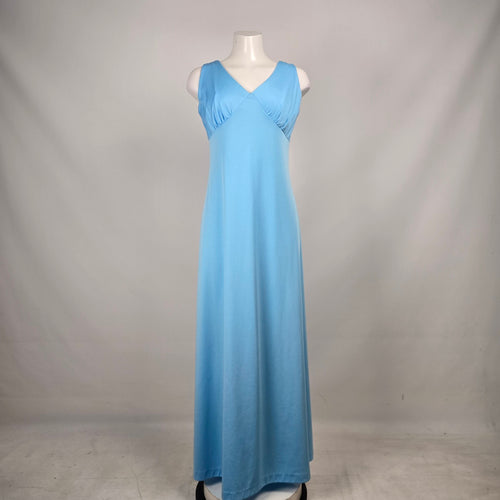 Vintage 1970s Powder Blue Maxi Dress & Embroidered Bolero Jacket Two Piece Size 15