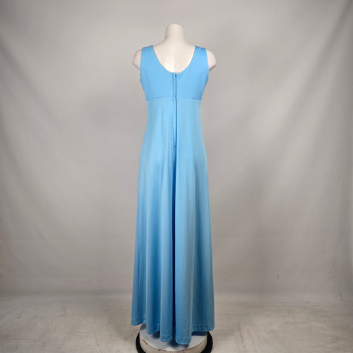 Vintage 1970s Powder Blue Maxi Dress & Embroidered Bolero Jacket Two Piece Size 15